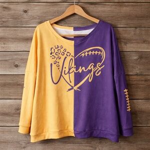 Vikings Football 5XL Split-Color Sweatshirt - Purple & Gold PolyesterSpandex